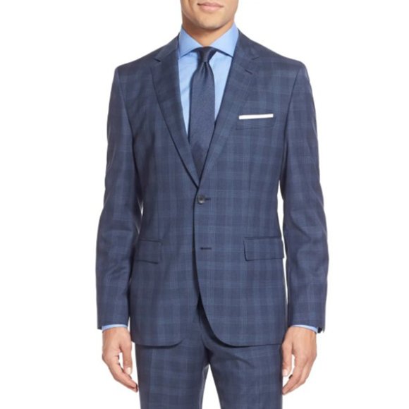 NWT Hugo Boss Jewels Linus Trim Fit Windowpane Wool Suit Set Two Button Navy 36 - Picture 2 of 13